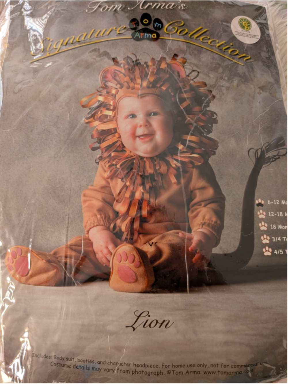 Vintage 2009 Tom Arma Signature Collection Lion Baby Costume 6-12M Complete set